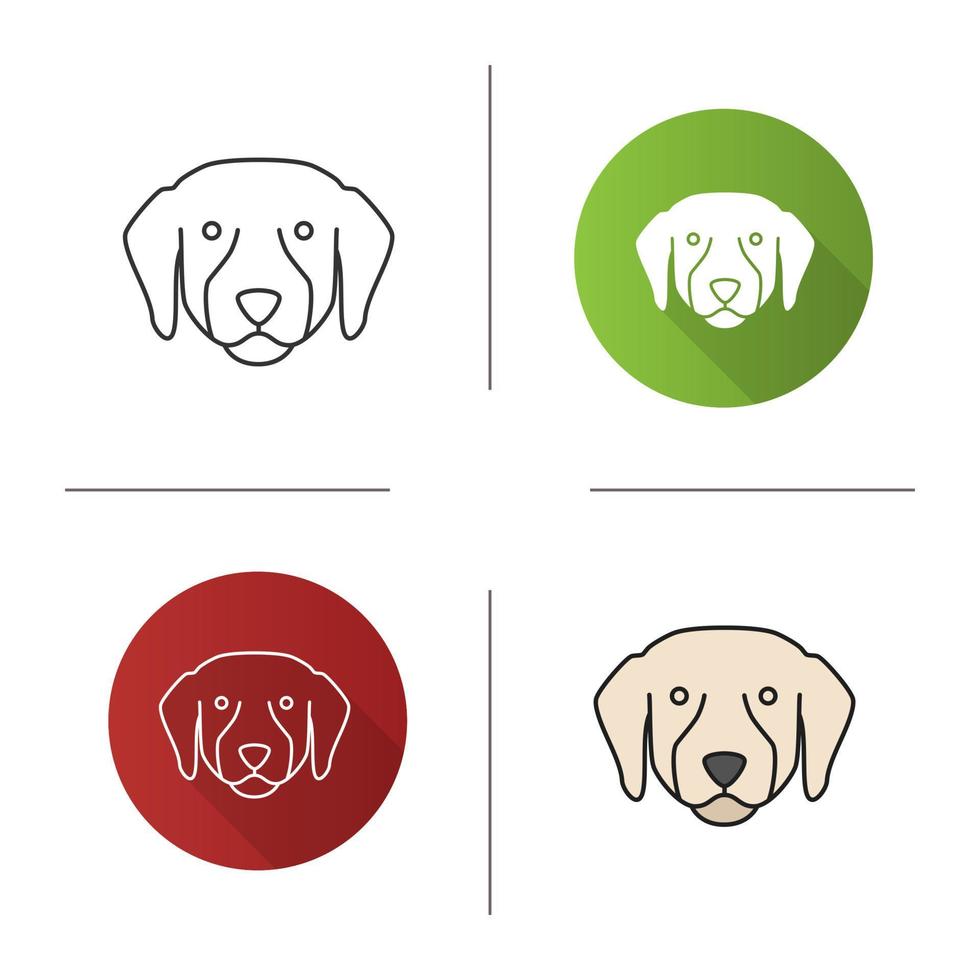 Labrador Retriever icon. Lab. Guide dog breed. Flat design, linear and color styles. Isolated vector illustrations