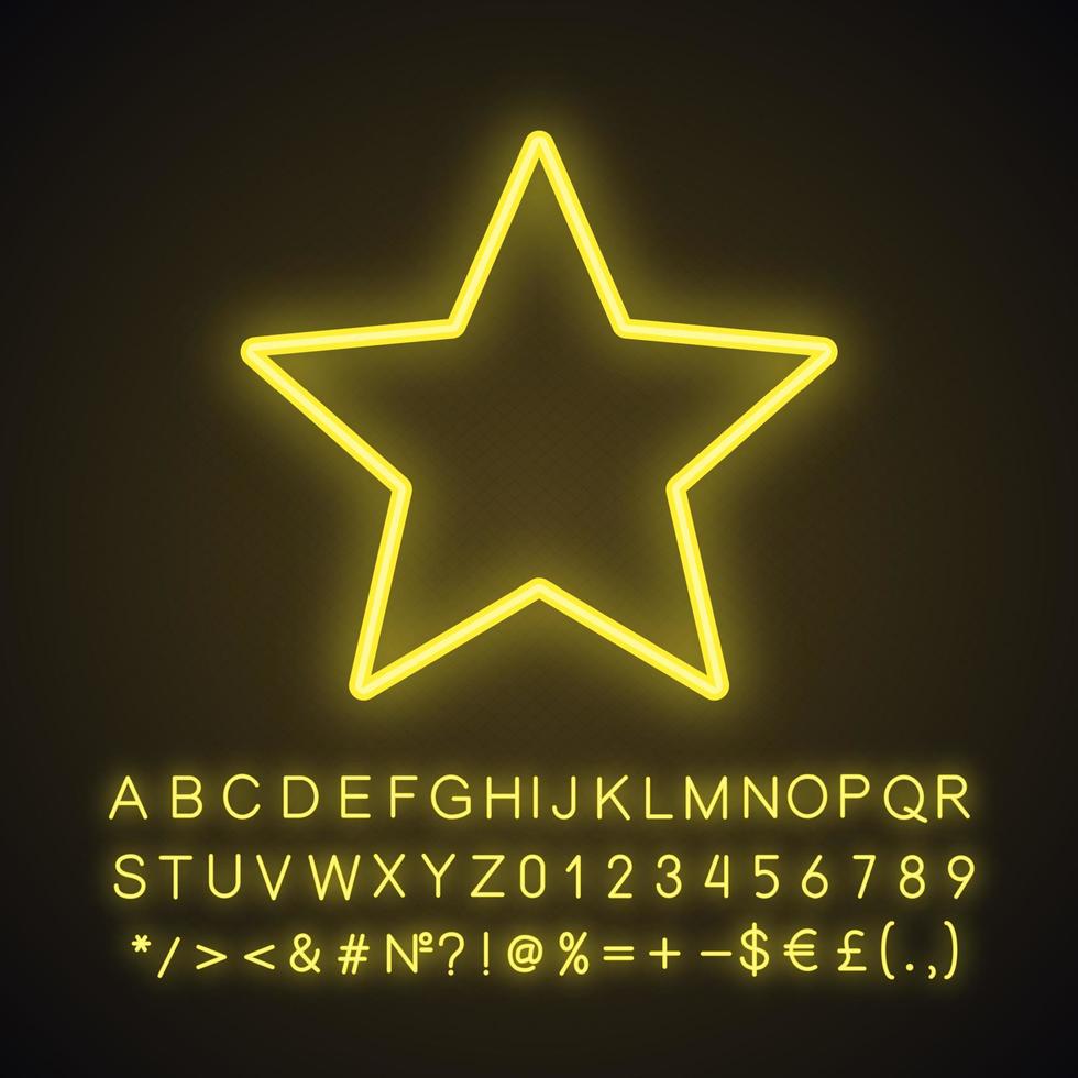 Star neon light icon. Glowing sign with alphabet, numbers and symbols. Vector isolated illustration