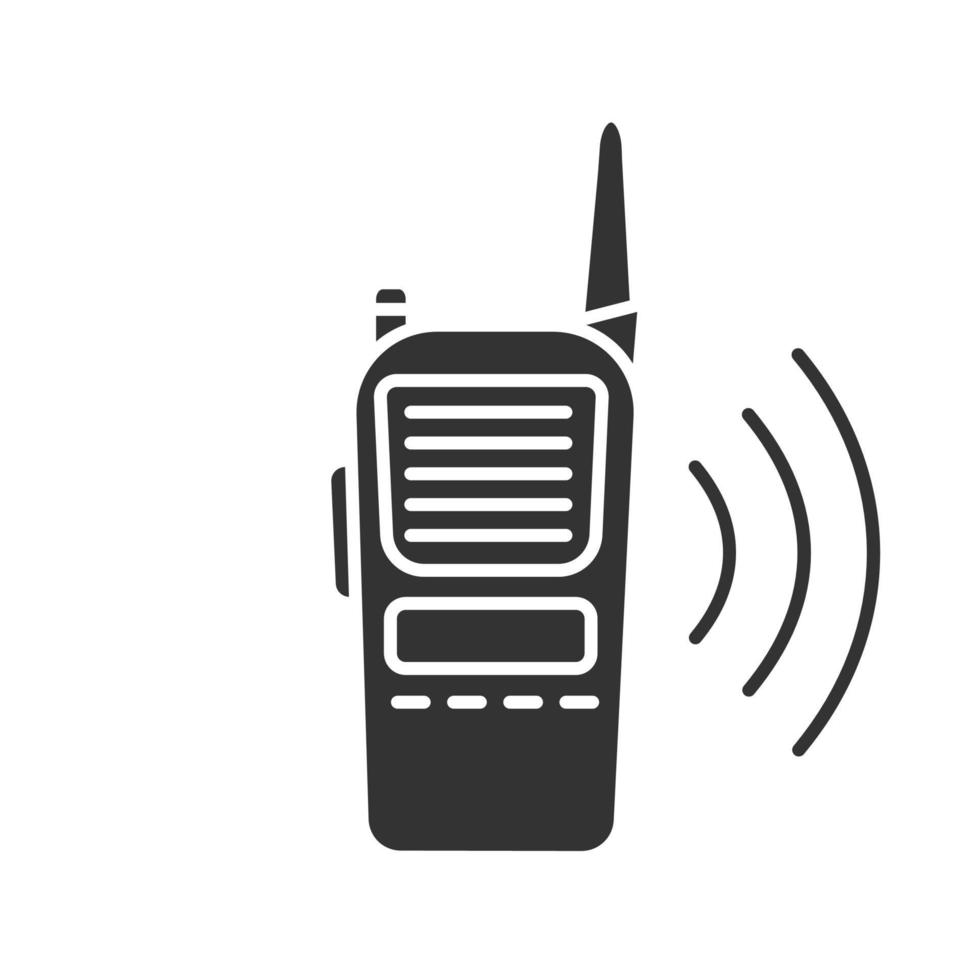Walkie talkie glyph icon. Police radio. Silhouette symbol. Negative space. Vector isolated illustration