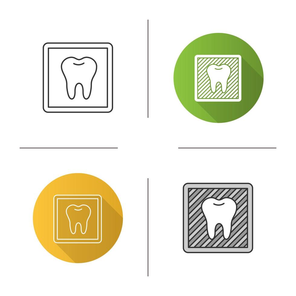 Dental X-ray icon. Radiographic image with tooth. Dental radiography. Flat design, linear and color styles. Isolated vector illustrations
