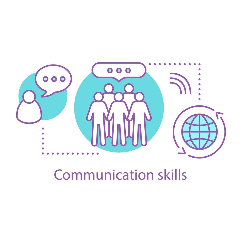 Communication skills concept icon. Networking. Teamwork idea thin line illustration. Coworking network. Vector isolated outline drawing