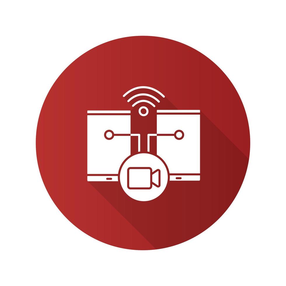 Video message or call flat design long shadow glyph icon. Video file sending. Vector silhouette illustration