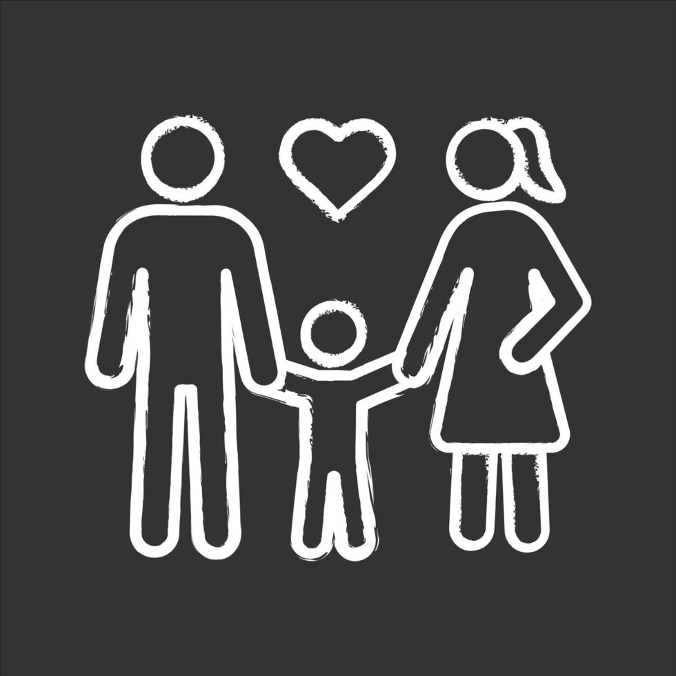 Family chalk icon. Woman, man and child. Positive parenting. Childcare. Happy parenthood. Father, mother and baby. Isolated vector chalkboard illustration