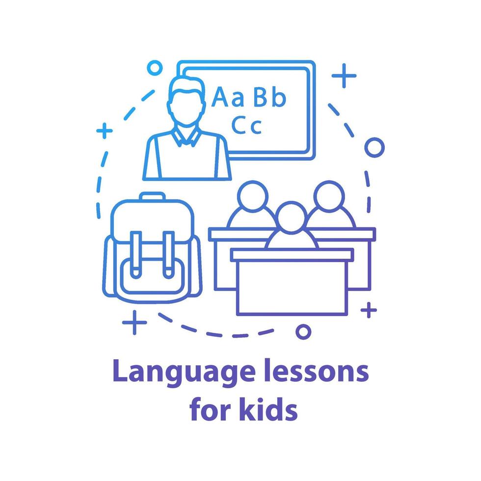 Language lessons for kids concept icon. Elementary language proficiency. Speaking club. Basic communication skills. School class with children. Thin line illustration. Vector isolated outline drawing