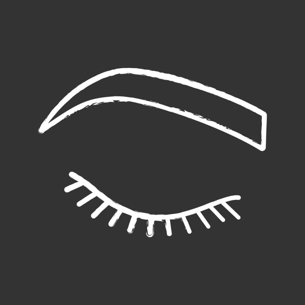 icono de tiza de ojo de mujer cerrada. antes de la extensión de pestañas. cejas suaves y anguladas. forma de cejas. microblading, tatuaje. ilustración de pizarra de vector aislado