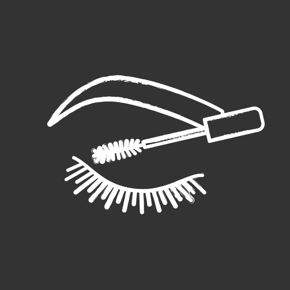Eyelash mascara chalk icon. Lashes and eyebrows tinting. Lashes and brows makeup product. Isolated vector chalkboard illustration