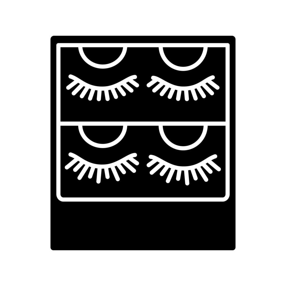 False eyelashes packaging glyph icon. Silhouette symbol. Temporary lashes extension. 3D volume lashes strips. Fake eyelashes extension set. Negative space. Vector isolated illustration