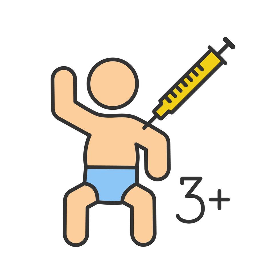 Injection in kid's arm color icon. Pediatrics. BCG, hepatitis immunization and vaccine. Disease prevention. Isolated vector illustration