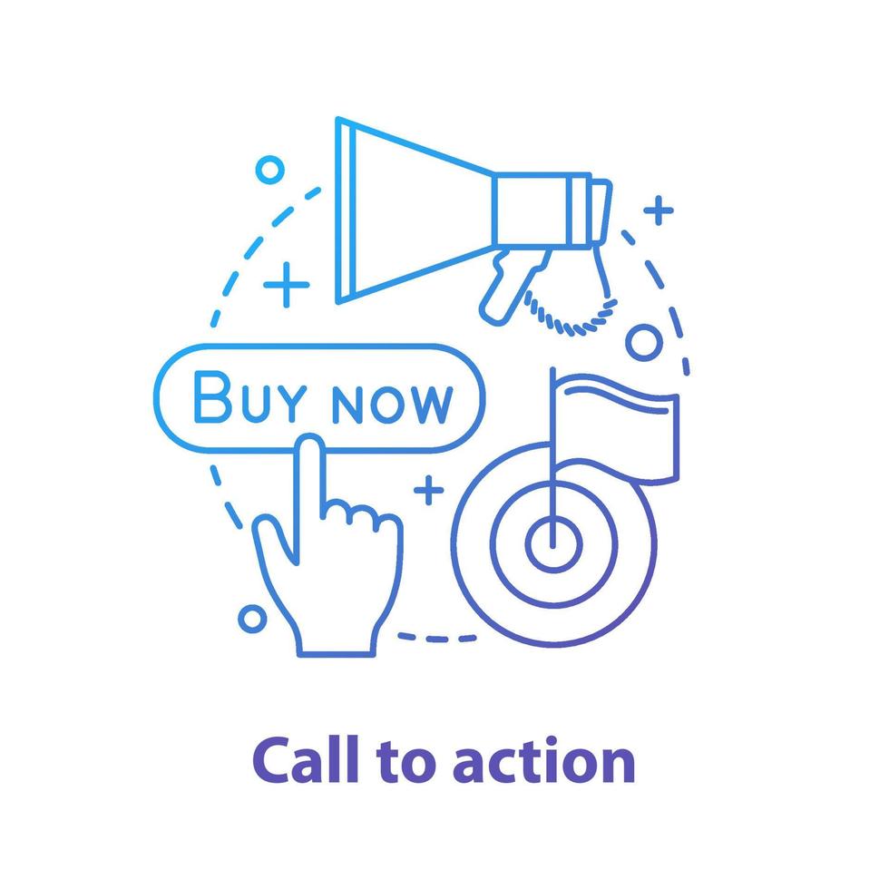 CTA concept icon. Call to action idea thin line illustration. Advertising campaign. Immediate sales. Buy now. Marketing tools, metrics. Vector isolated outline drawing