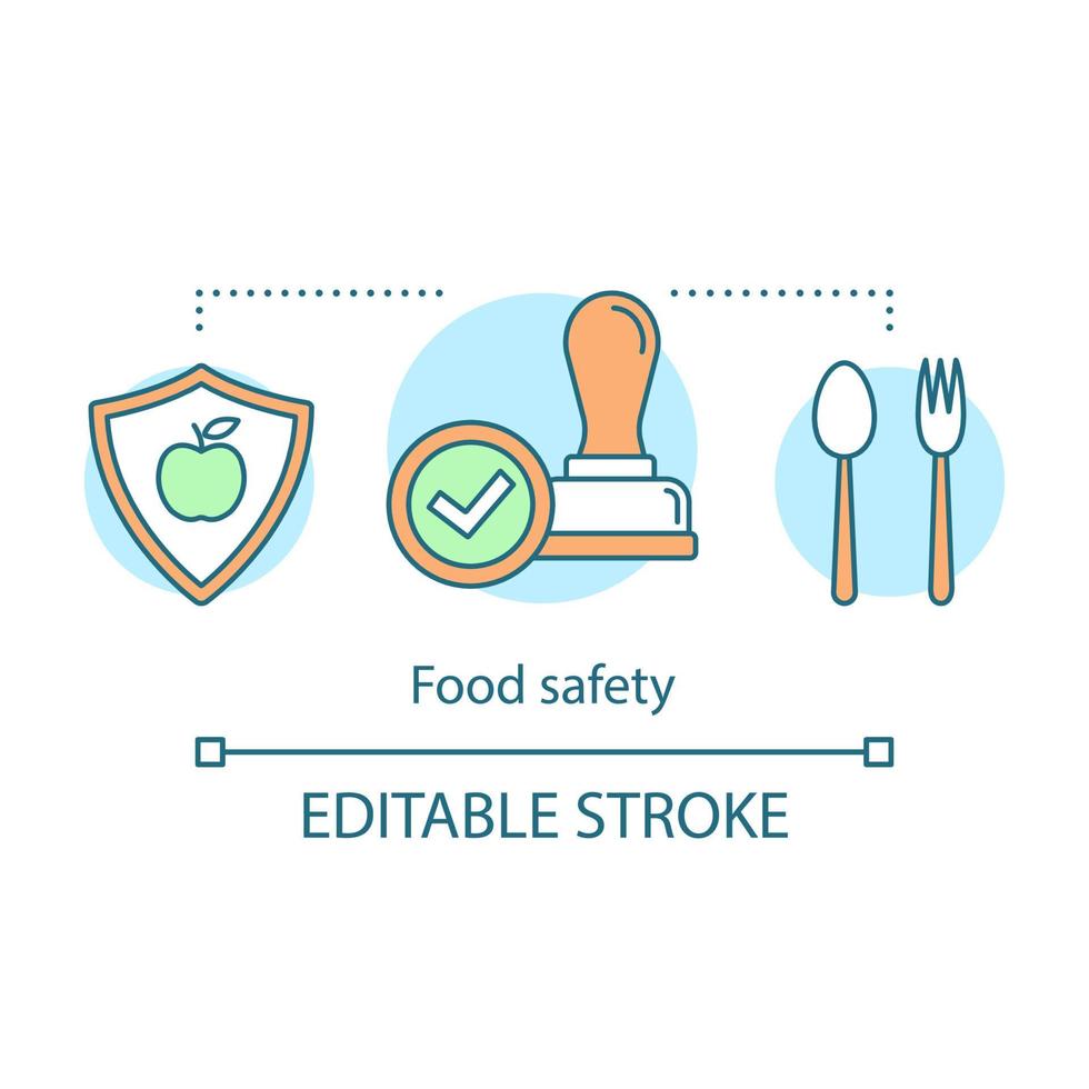 Food safety concept icon. Healthy nutrition, eating, dieting idea thin line illustration. Food processing, handling. Foodborne illness prevention. Vector isolated outline drawing. Edtable stroke