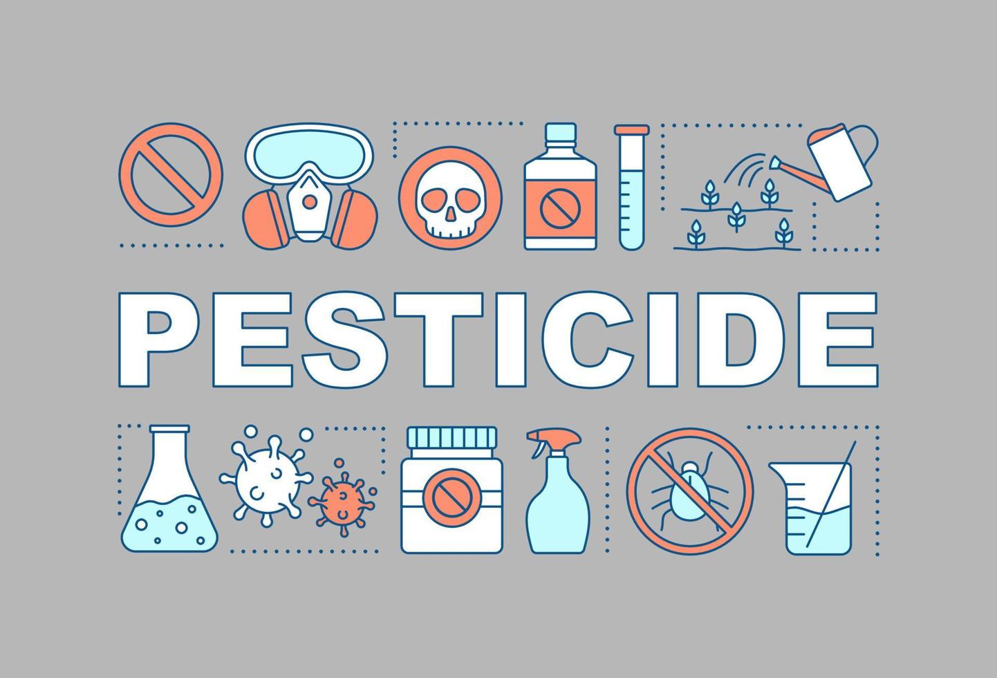 banner de conceptos de palabras de pesticidas. control de plagas. presentación, sitio web. insecticida, herbicida. insectos, repelente de animales. idea de tipografía de letras aisladas con iconos lineales. ilustración de contorno vectorial vector