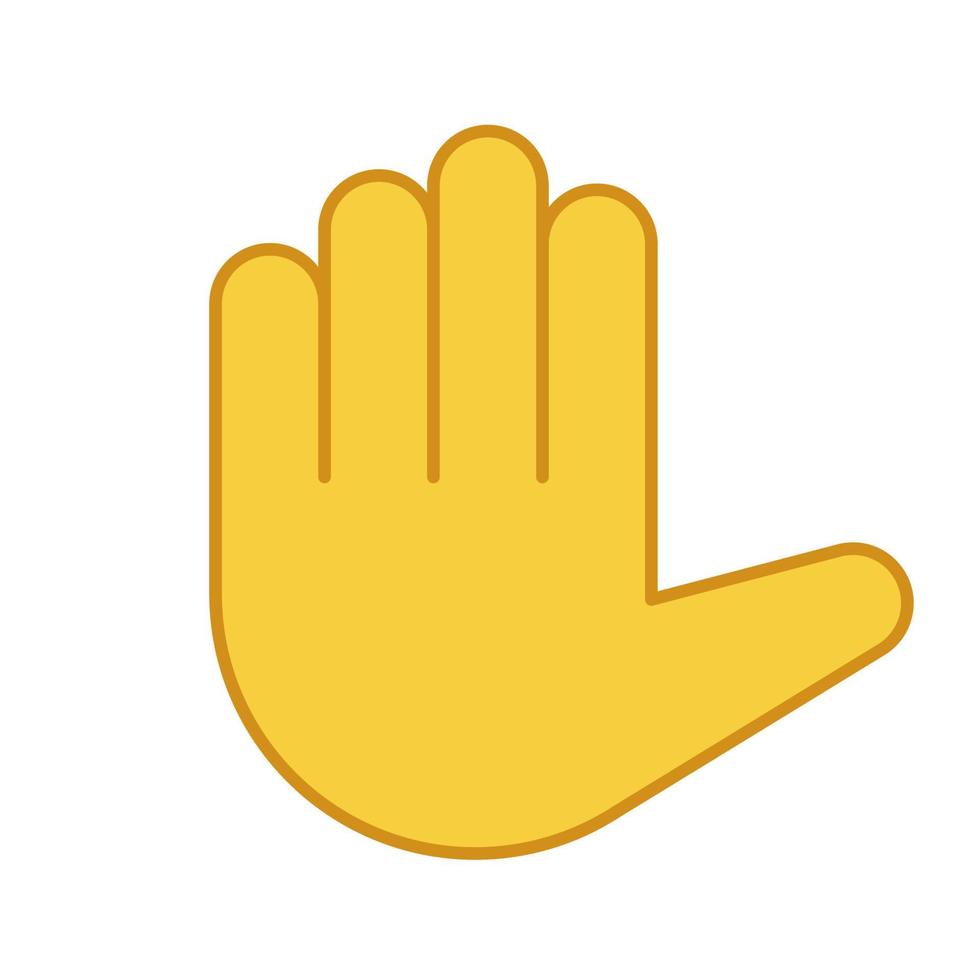 Raised hand emoji color icon. High five. Stop hand gesture. Palm. Counting five. Isolated vector illustration