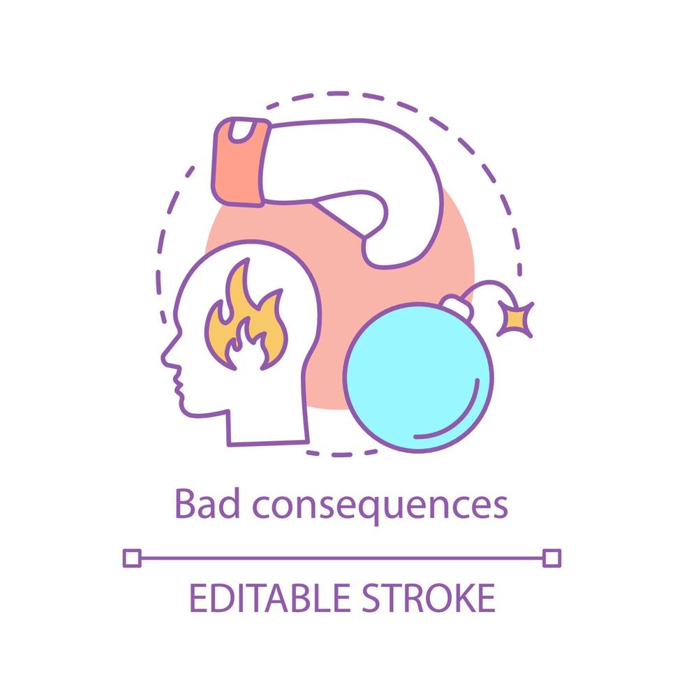 Bad consequences concept icon. Anger idea thin line illustration. Violent act. Frustration, annoy behavior. Disorder out-of-control emotion. Vector isolated outline drawing. Editable stroke