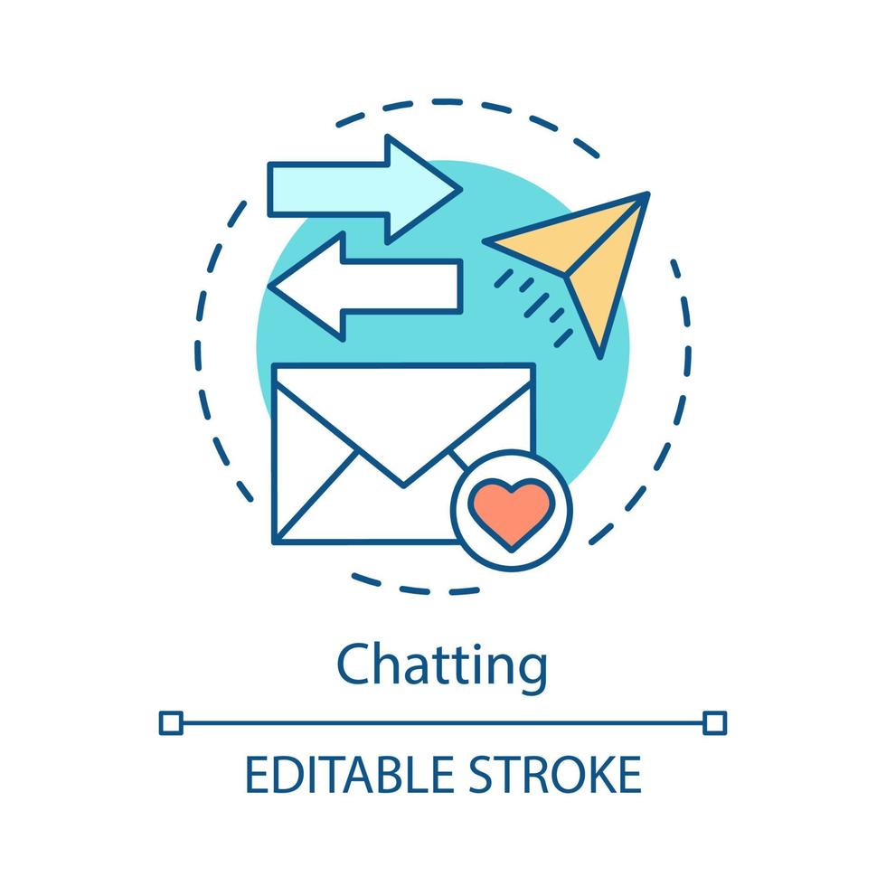 Chatting concept icon. Send romantic message, email idea thin line illustration. Online messaging, internet flirt. Love chat. Envelope with heart. Vector isolated outline drawing. Editable stroke