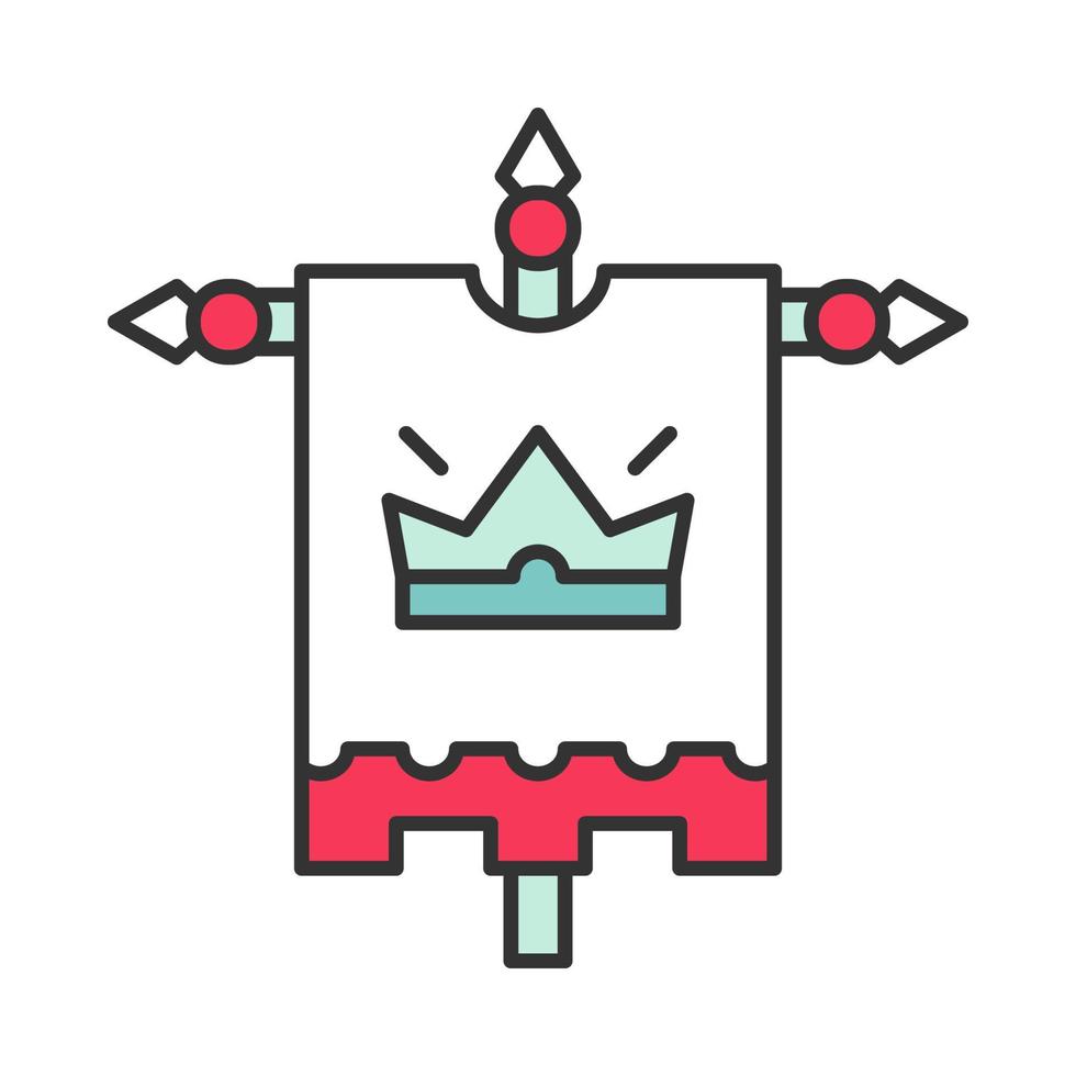 icono de color de la bandera del rey medieval. escudo de armas real. estandarte heráldico con corona. ilustración vectorial aislada vector