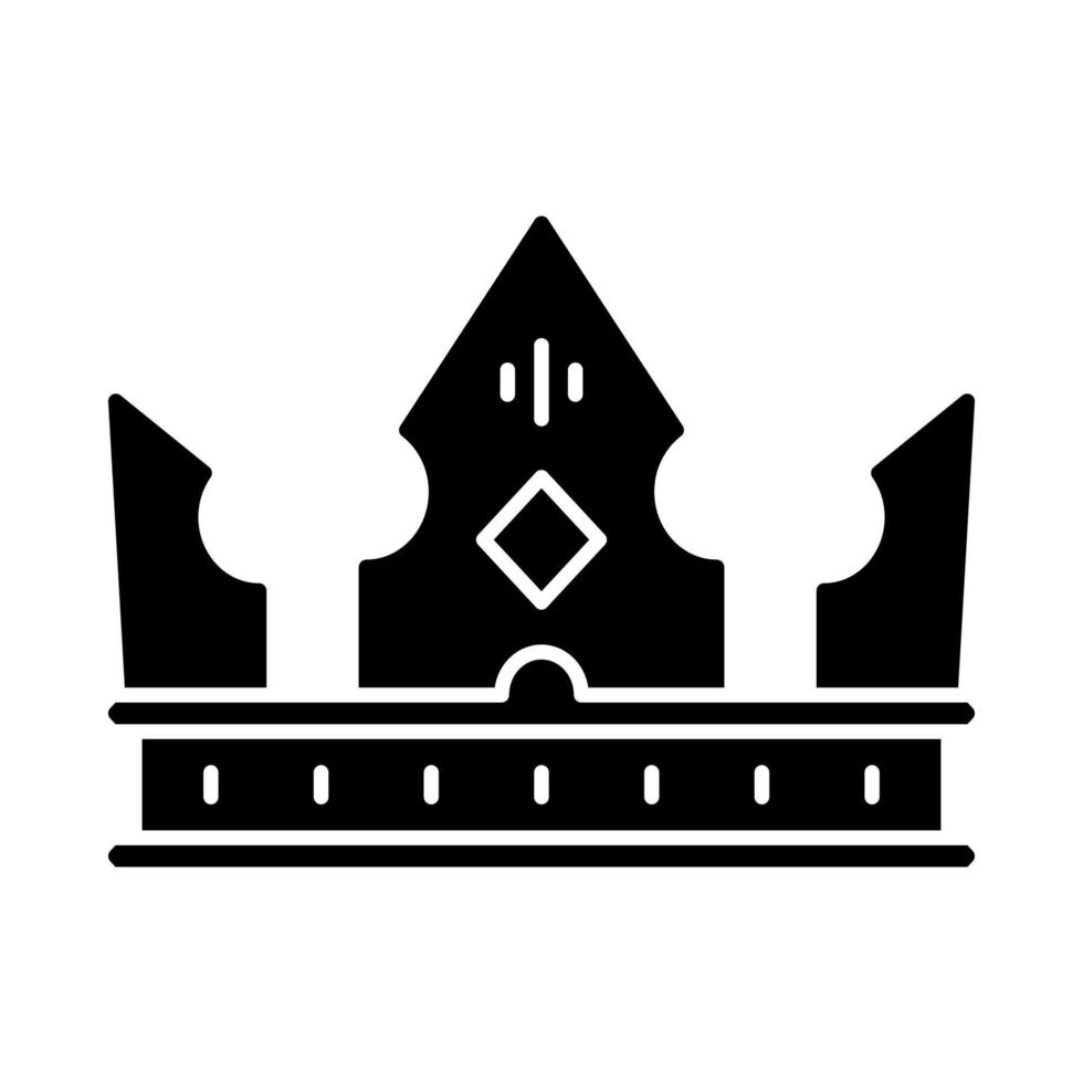 Crown of king glyph icon. Symbol of power. Headwear for monarch, princess, queen. Lord treasure. Royal emblem. Silhouette symbol. Negative space. Vector isolated illustration