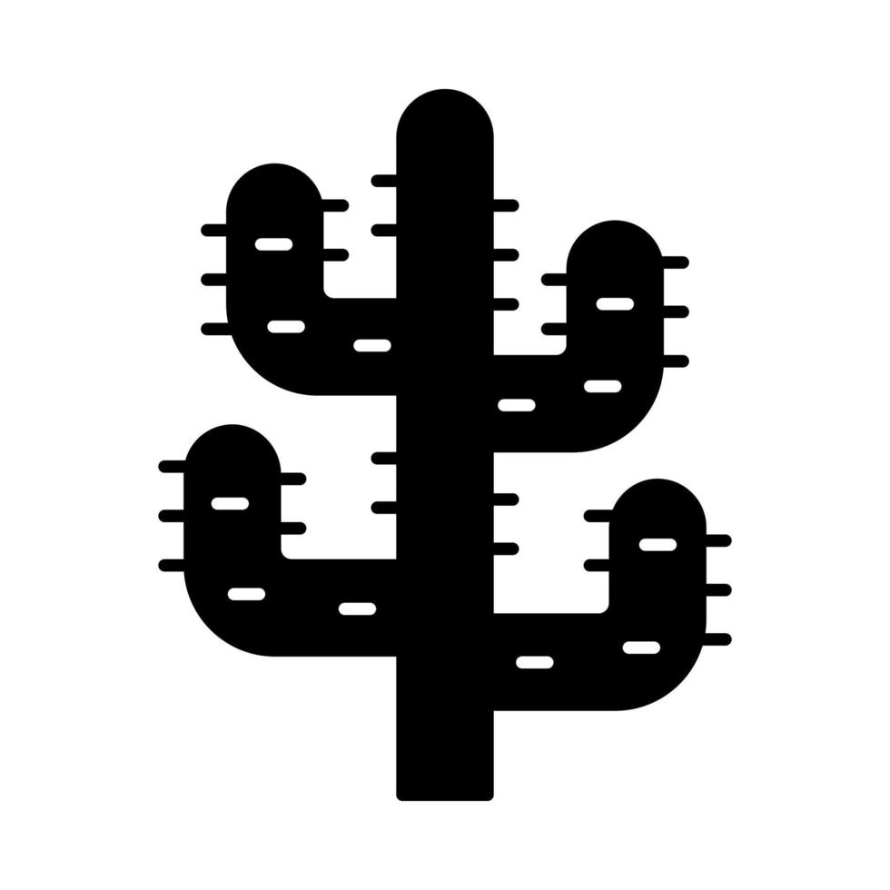 Saguaro cactus glyph icon. Tree like cactus. Desert plant. Spiny succulent. Silhouette symbol. Negative space. Vector isolated illustration