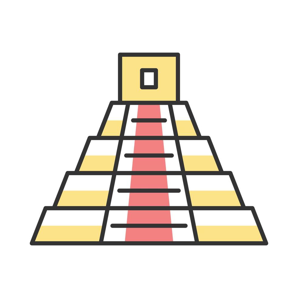 Mexican pyramid color icon. Teotihuacan. Mayan pyramid. Stairs up. Isolated vector illustration