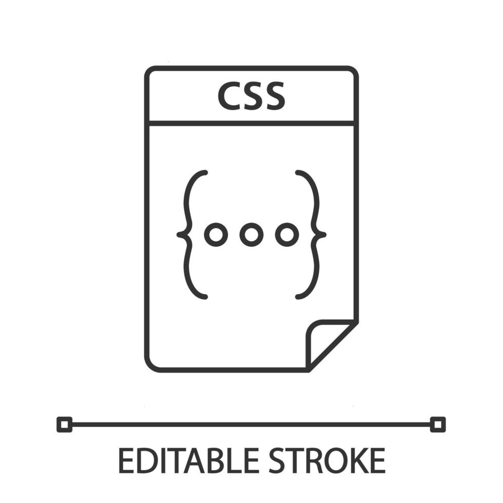 CSS file linear icon. Cascading style sheets. Webpage text file format. Thin line illustration. Contour symbol. Vector isolated outline drawing. Editable stroke
