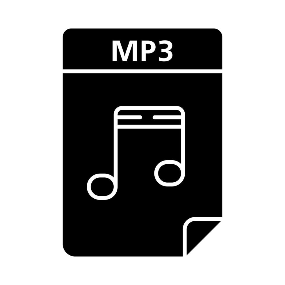 icono de glifo de archivo mp3. documento de audio digital. formato de archivo de música. símbolo de la silueta. espacio negativo. ilustración vectorial aislada vector