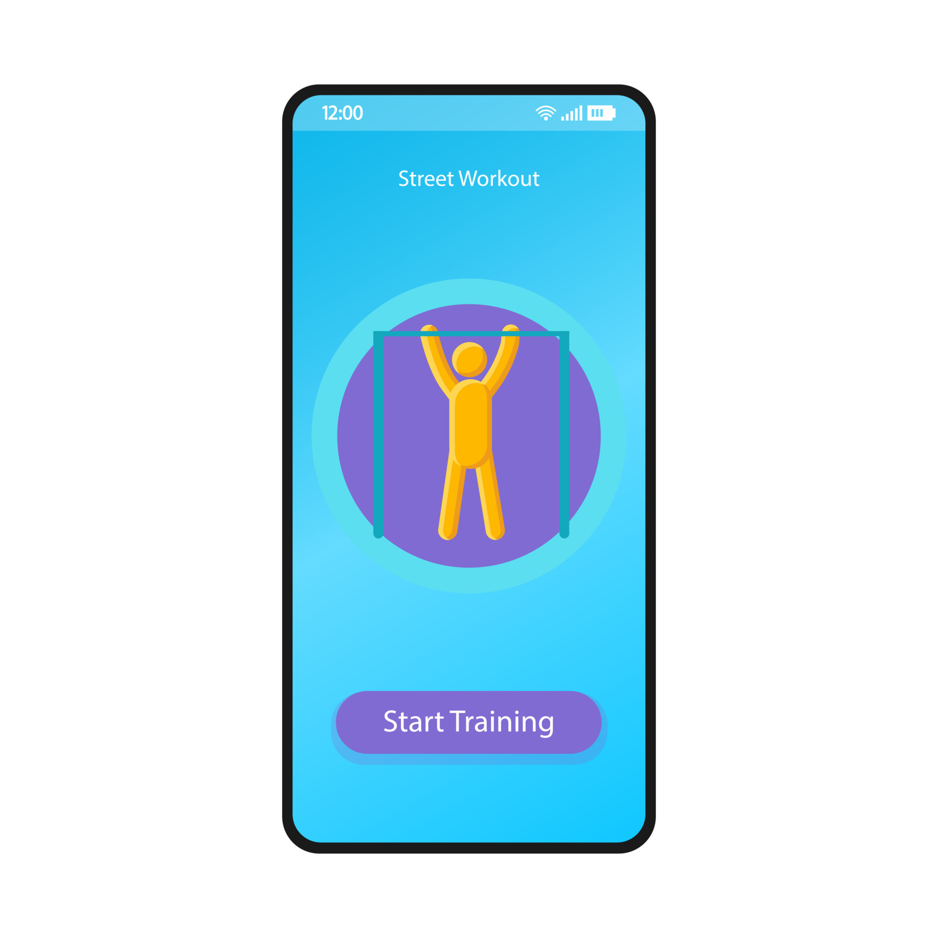 plantilla de vector de interfaz de teléfono inteligente de aplicación de entrenamiento de calle. diseño de página móvil en negro. pantalla de entrenamiento de habilidades de calistenia. interfaz de usuario plana para plantilla de vector de interfaz de teléfono inteligente de aplicación de entrenamiento de calle. diseño de página móvil en negro. pantalla de entrenamiento de habilidades de calistenia. interfaz de usuario plana para