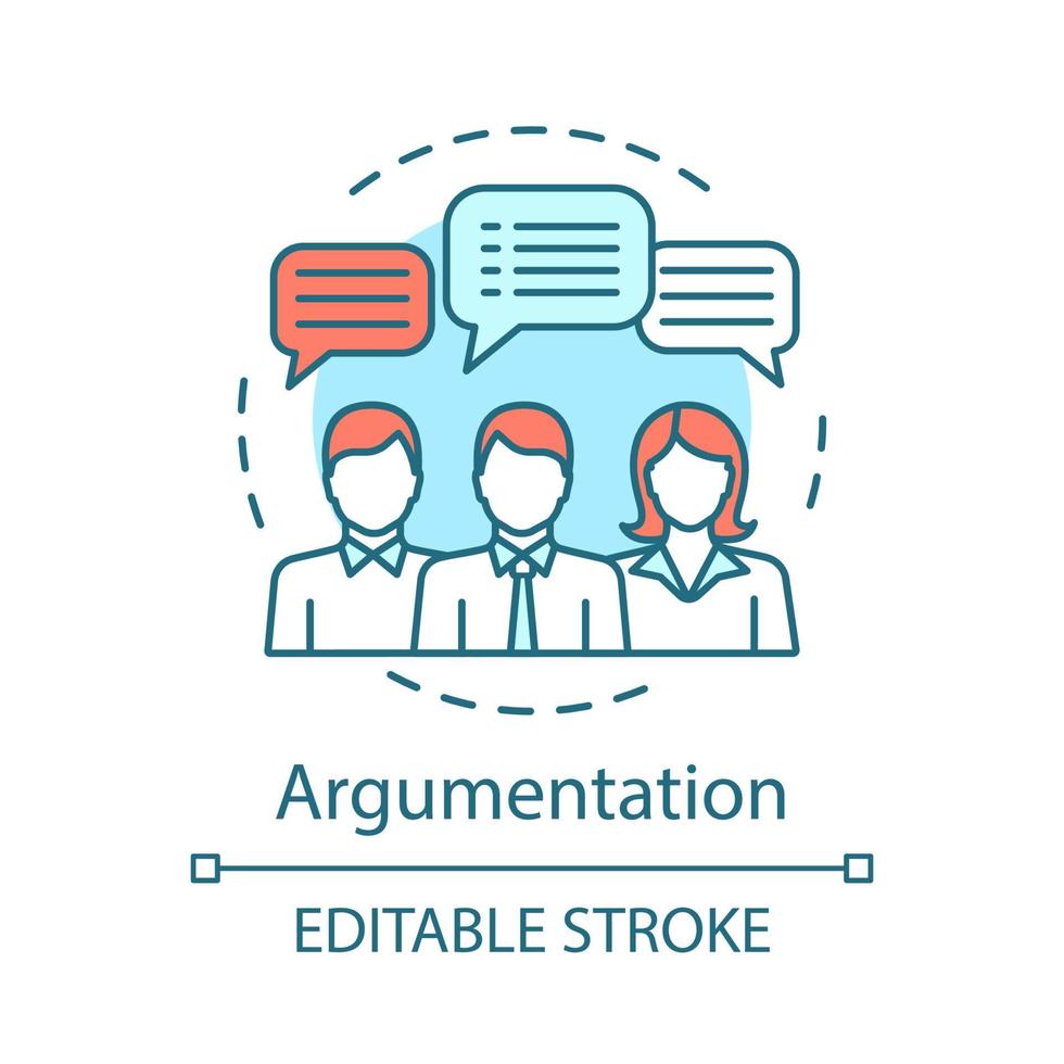 Argumentation concept icon. Persuasion methods, facts substantiation. Business dialogue. Discussion, debate idea thin line illustration. Vector isolated outline drawing. Editable stroke