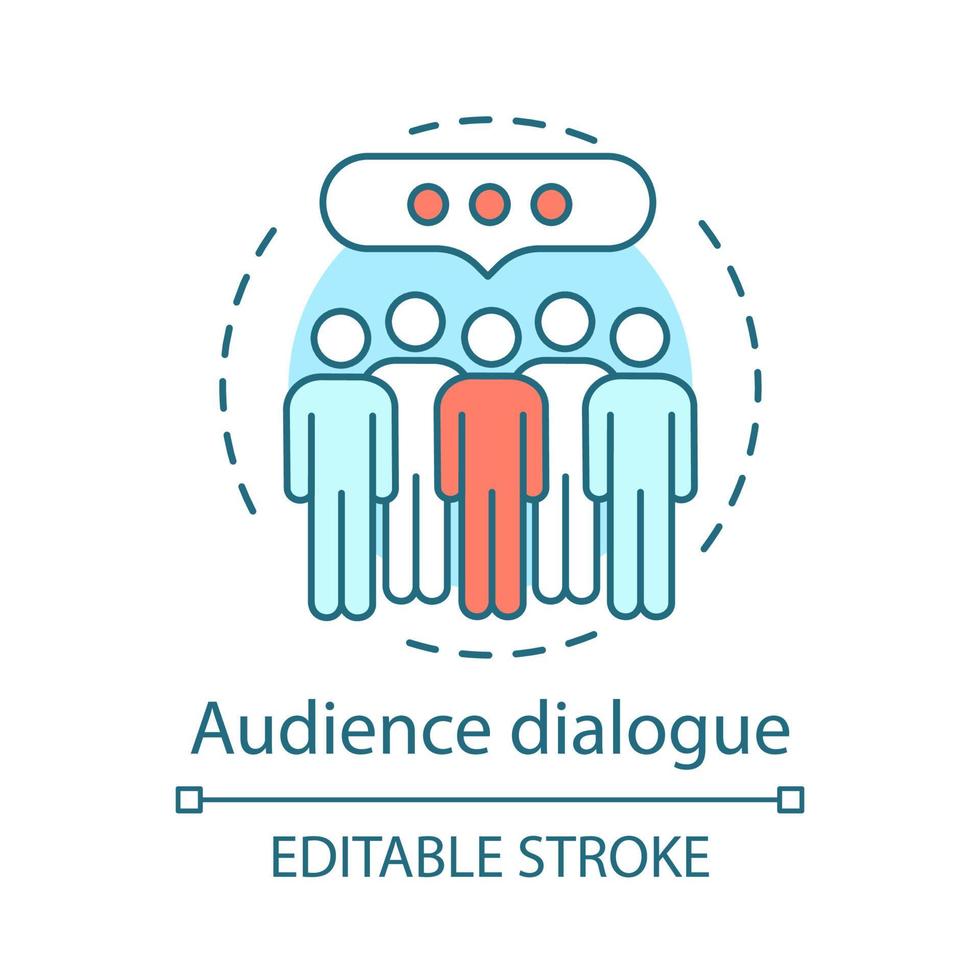 Audience dialogue concept icon. Public opinion. Society, community. Communication idea thin line illustration. Leadership. Meeting. Vector isolated outline drawing. Editable stroke