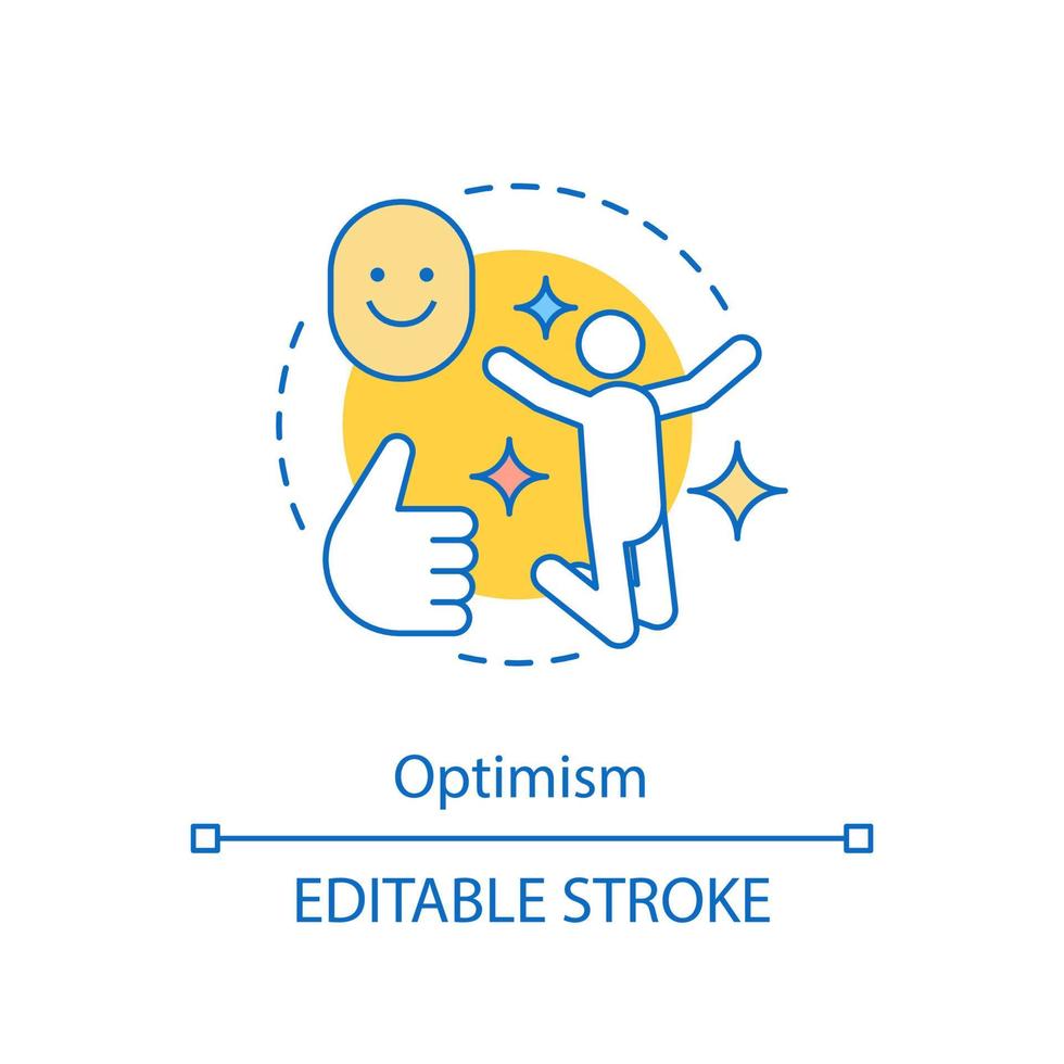 Optimism concept icon. Good mood. Enjoying life. Hopefulness and confidence. Happiness, fun idea thin line illustration. Vector isolated outline drawing. Editable stroke