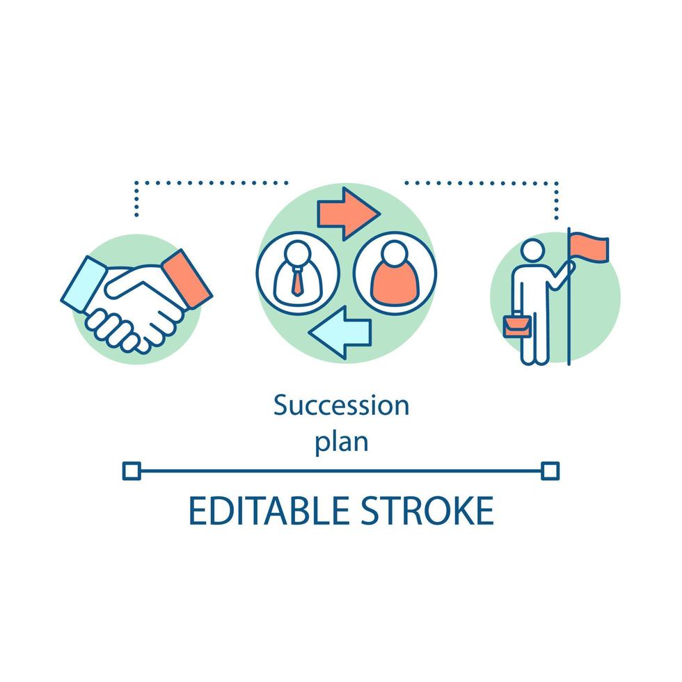 Succession plan concept icon. Duties transfer idea thin illustration. Recruiting process. Career growth. Business strategy. Successful cooperation. Vector isolated outline drawing. Editable stroke