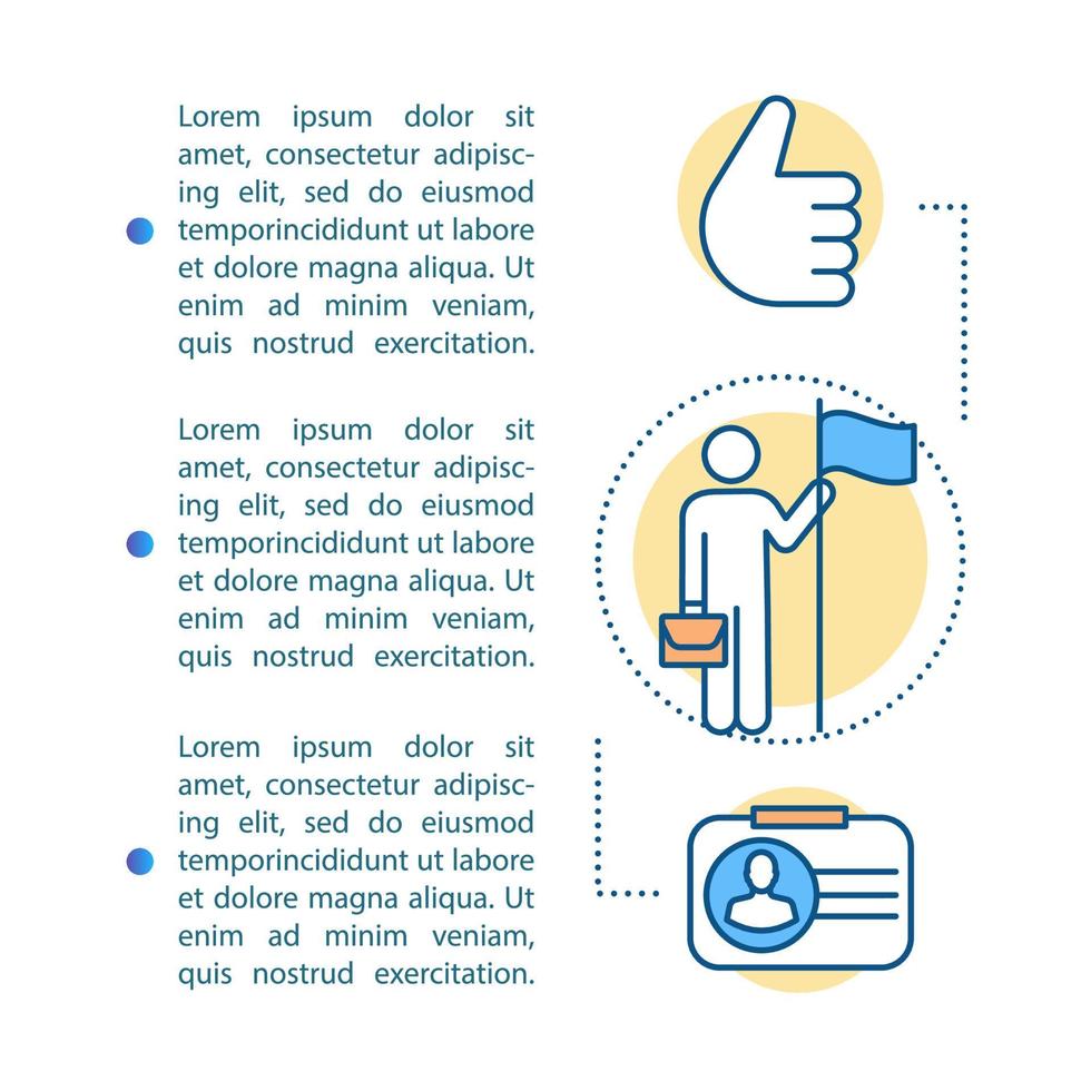 Career growth article page vector template. Internship. Recruiting. Brochure, magazine, booklet design element with linear icons and text boxes. Print design. Concept illustrations with text space