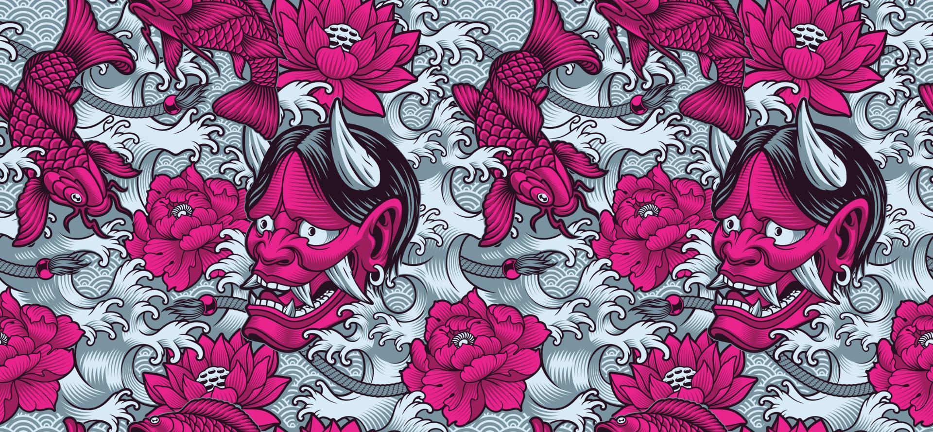 Japaneese tattoo seamless pattern vector