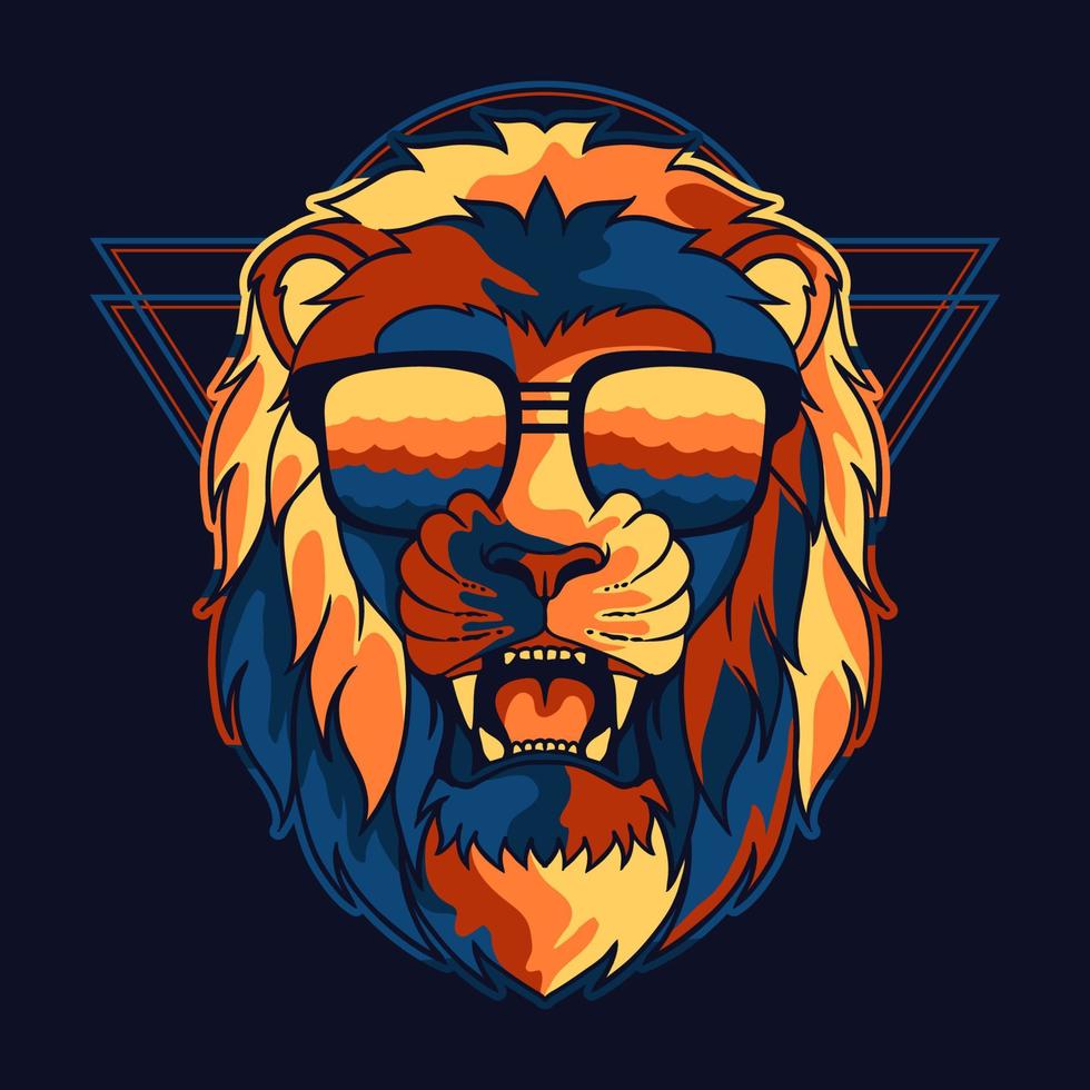 Lion angry colorful wearing a eyeglasses vector illustration