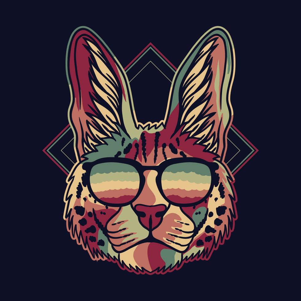 gato serval colorido con una ilustración de vector de anteojos