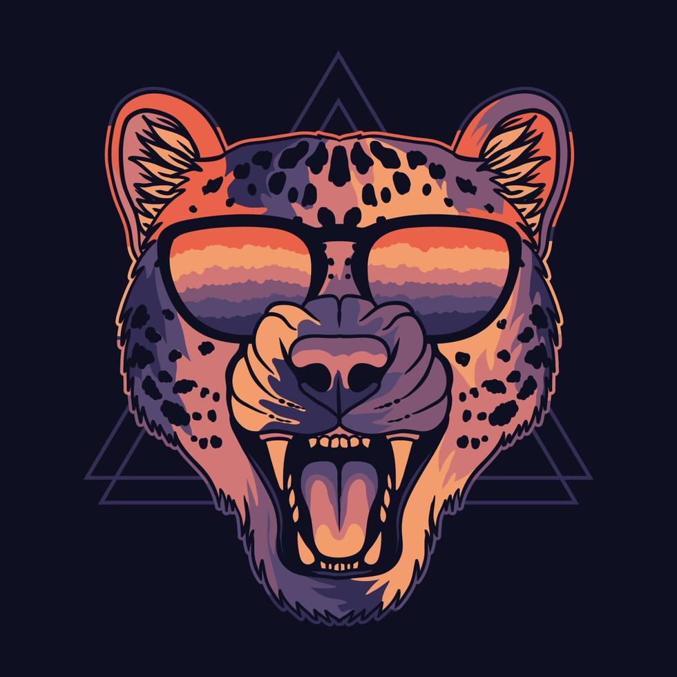 guepardo enojado colorido usando una ilustración de vector de anteojos