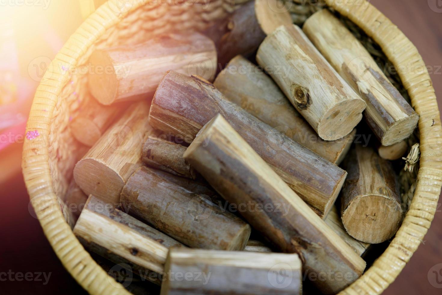 cutted fire woods in basket photo