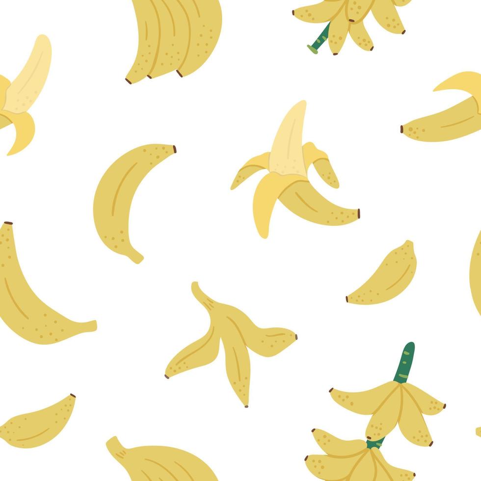 Vector tropical seamless pattern with banana fruit, bunch and twig. Jungle foliage digital paper. Hand drawn flat exotic background. Bright childish healthy summer food texture.