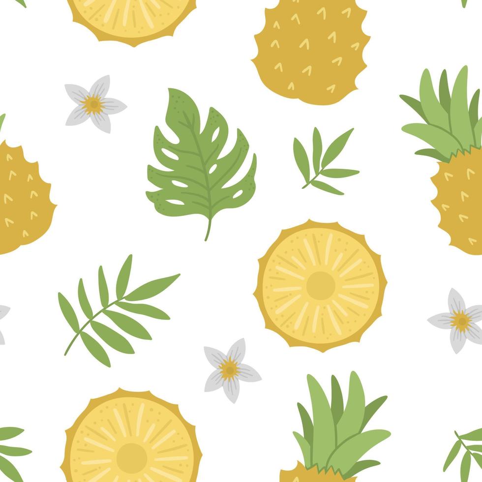 Vector pineapple seamless pattern. Jungle fruit repeat background. Hand drawn flat exotic texture. Bright childish healthy tropical summer food digital paper.