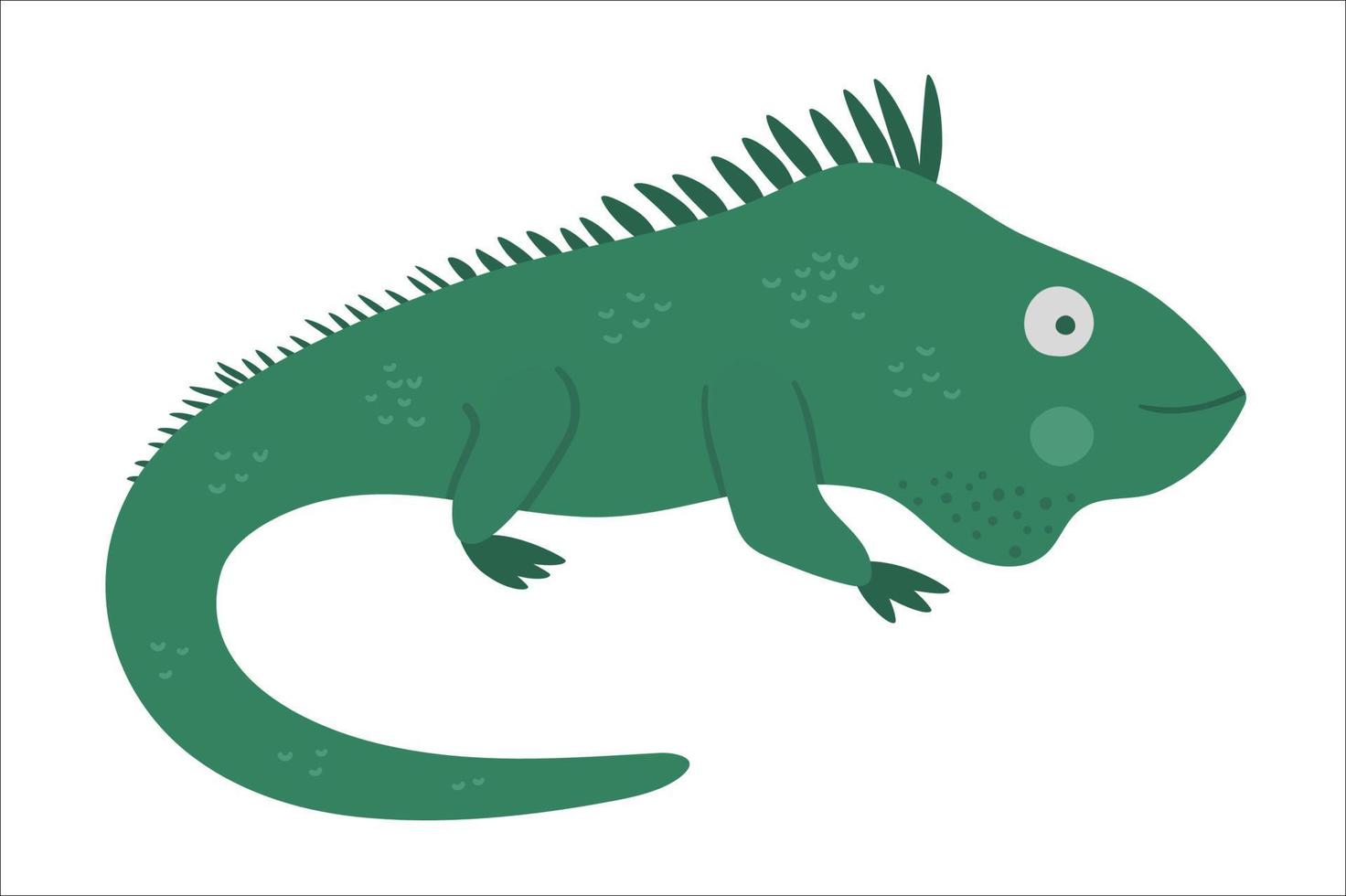 Vector cute iguana isolated on white background. Funny tropical exotic animal illustration. Bright flat picture for children. Jungle summer clip art
