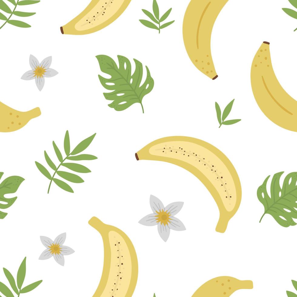 Vector banana seamless pattern. Jungle fruit repeat background. Hand drawn flat exotic texture. Bright childish healthy tropical summer food digital paper.