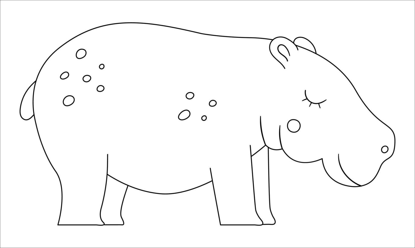 Vector cute hippo outline. Funny tropical exotic animal black and white illustration. Fun coloring page for children. Jungle summer clip art