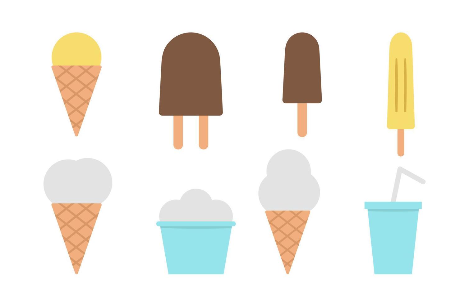 Vector ice-cream and drink clip art set. Cute collection of sweet summer dessert menu. Ice cream illustration isolated on white background. Flat style ice-cream icons collection