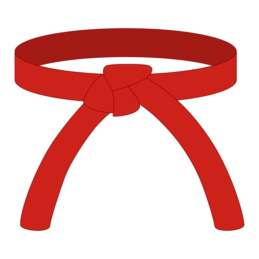 Karate belt red color isolated on white background. Design icon of Japanese martial art in flat style. vector