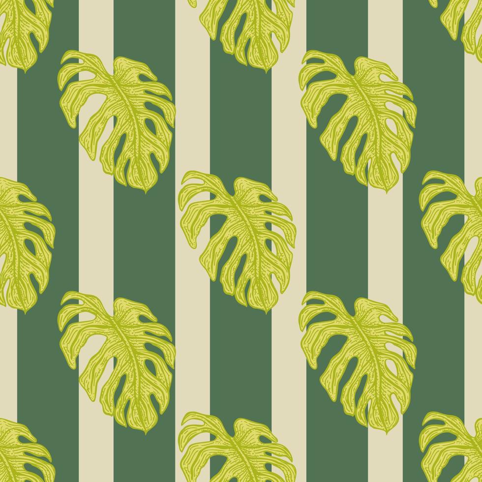 Monstera leaf seamless pattern.Vintage tropical branch in engraving style. vector