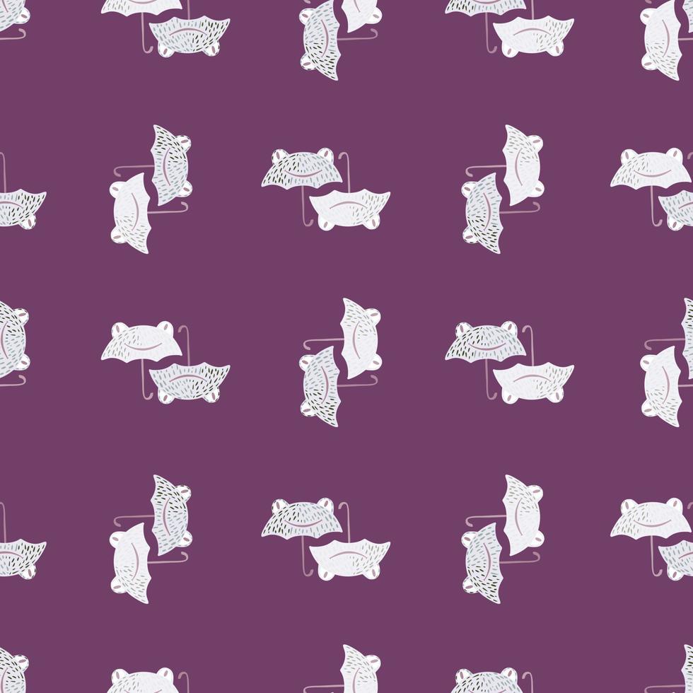 Seamless pattern cute frog umbrella. Background of funny accessory shape head toad in doodle style. vector