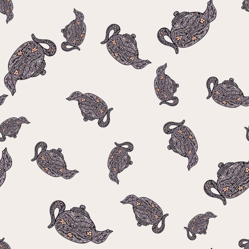 Seamless pattern with cute teapots. Background of doodle kettle decorative ceramic. vector