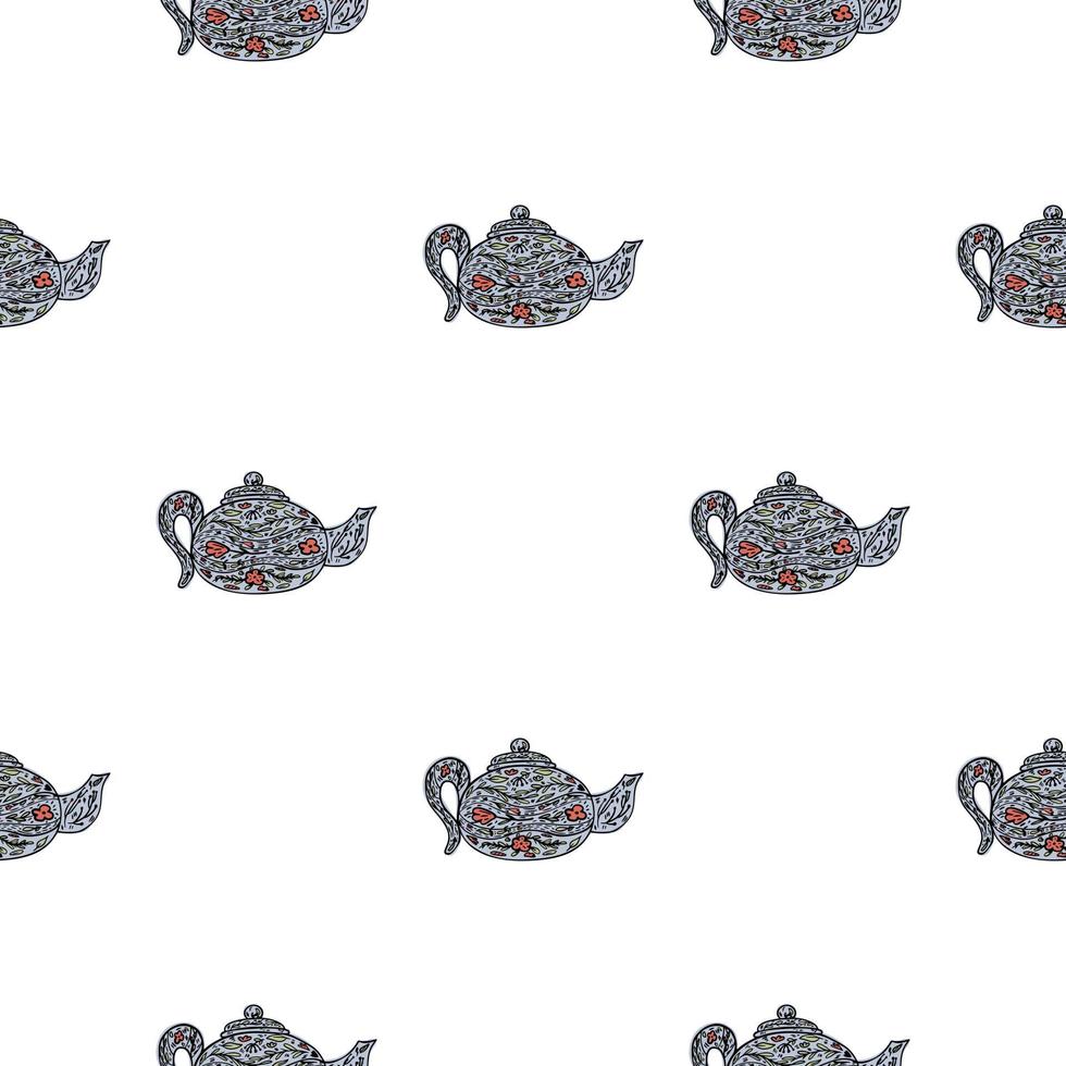 Seamless pattern with cute teapots. Background of doodle kettle decorative ceramic. vector