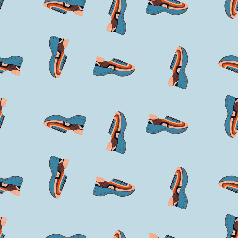 Seamless pattern with modern sneakers. Background with shoes for active lifestyle in doodle style. vector