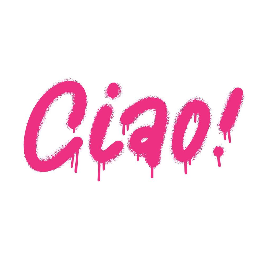 ciao - letras de graffiti urbano dibujadas a mano con pintura rociada sobre fondo blanco con salpicaduras. plantilla de diseño para tarjeta de felicitación, superposición, póster. ilustración vectorial con textura. vector