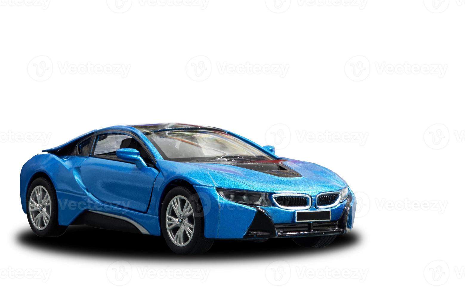 blue car toy on isolated white background photo