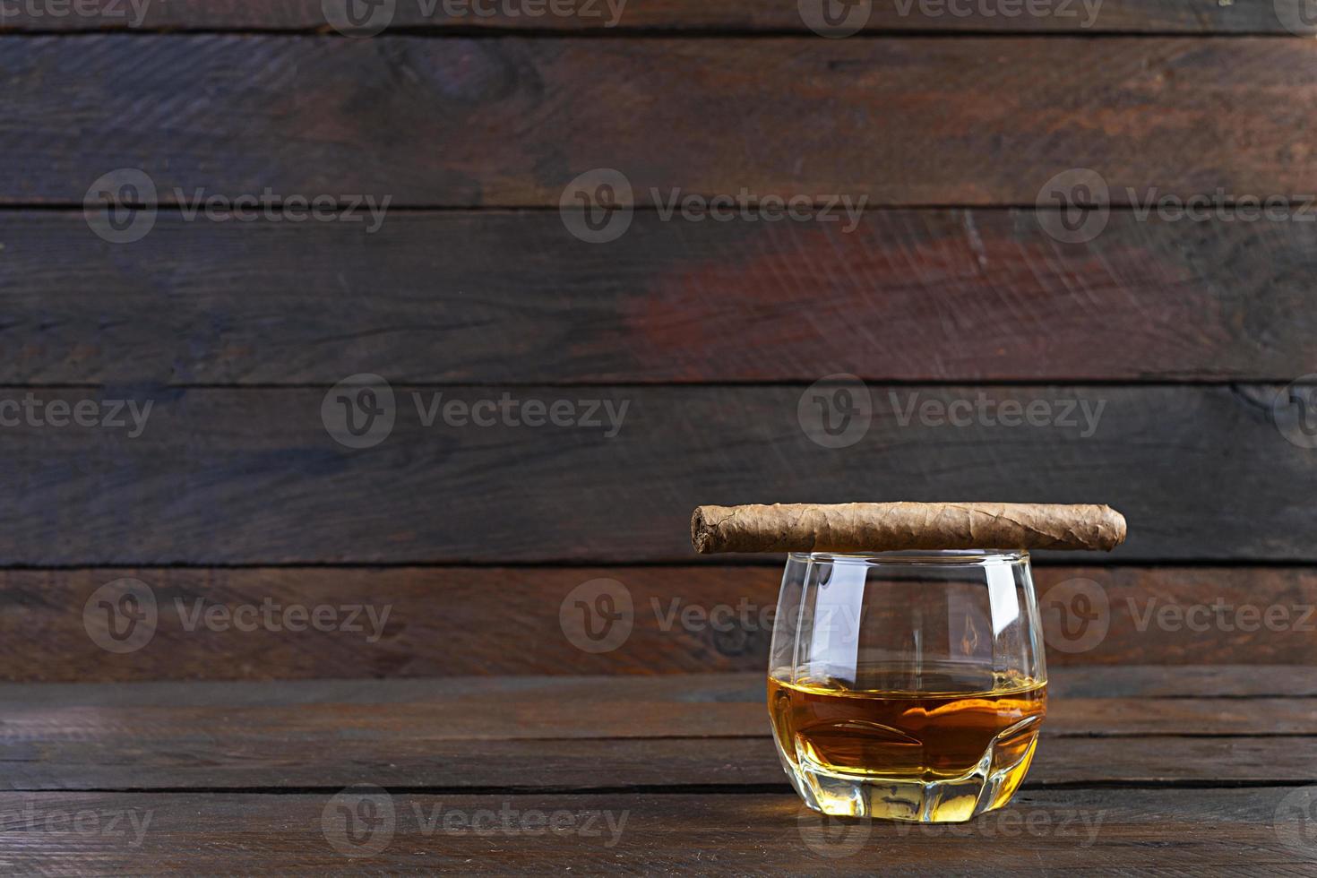 Happy Fathers day. Vintage concept with view of whiskey and cigar photo